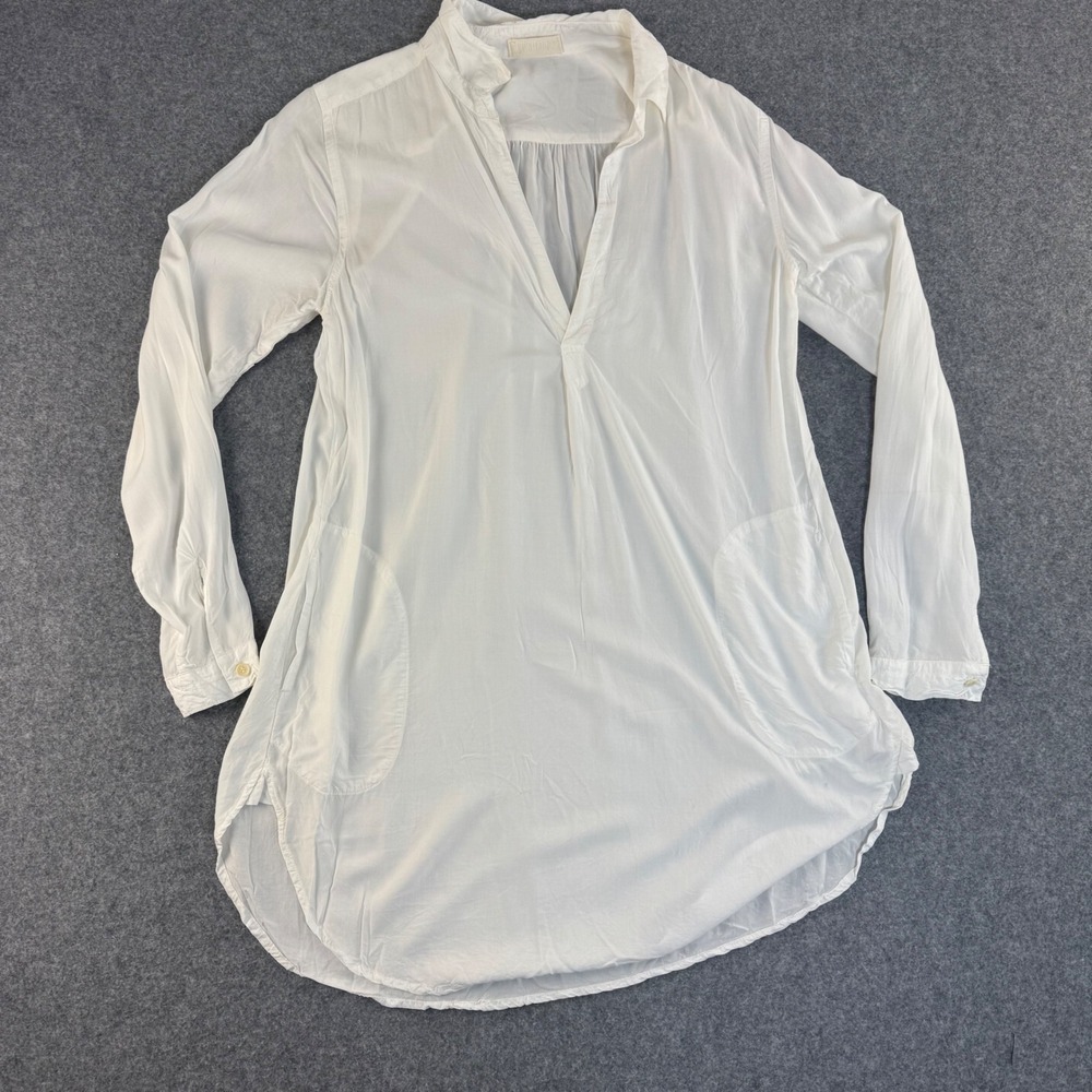 CP Shades White Rayon Tunic Blouse XS Long Sleeve V-Neck Popover Pockets USA